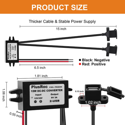 PlusRoc Waterproof 12V/24V to 5V Converter DC-DC Step Down Module Power Adapter Compatible with Raspberry Pi 4, Cellphone, Car (USB Type-C Connector)