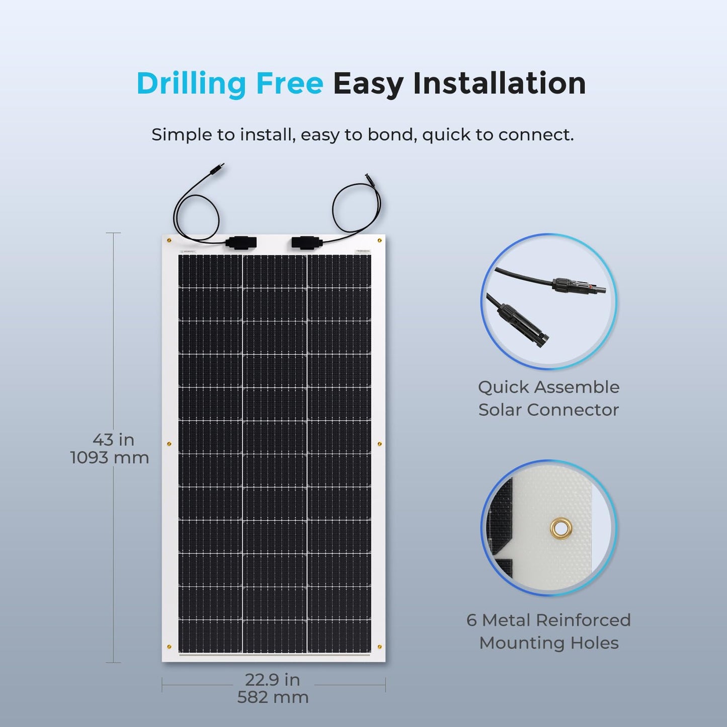 Renogy Solar Panel 200W 12V Lightweight Monocrystalline Ultra-Flexible Bendable Mono Off-Grid Charger for Marine RV Cabin Van Car Boat Curve Surfaces