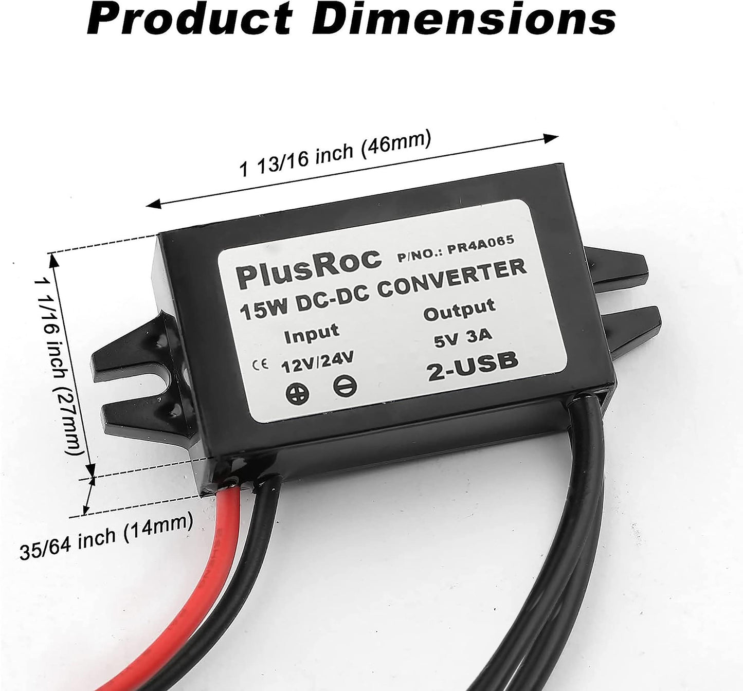 PlusRoc Waterproof 12V/24V to 5V Converter DC-DC Step Down Module Power Adapter Compatible with Raspberry Pi 4, Cellphone, Car (USB Type-C Connector)