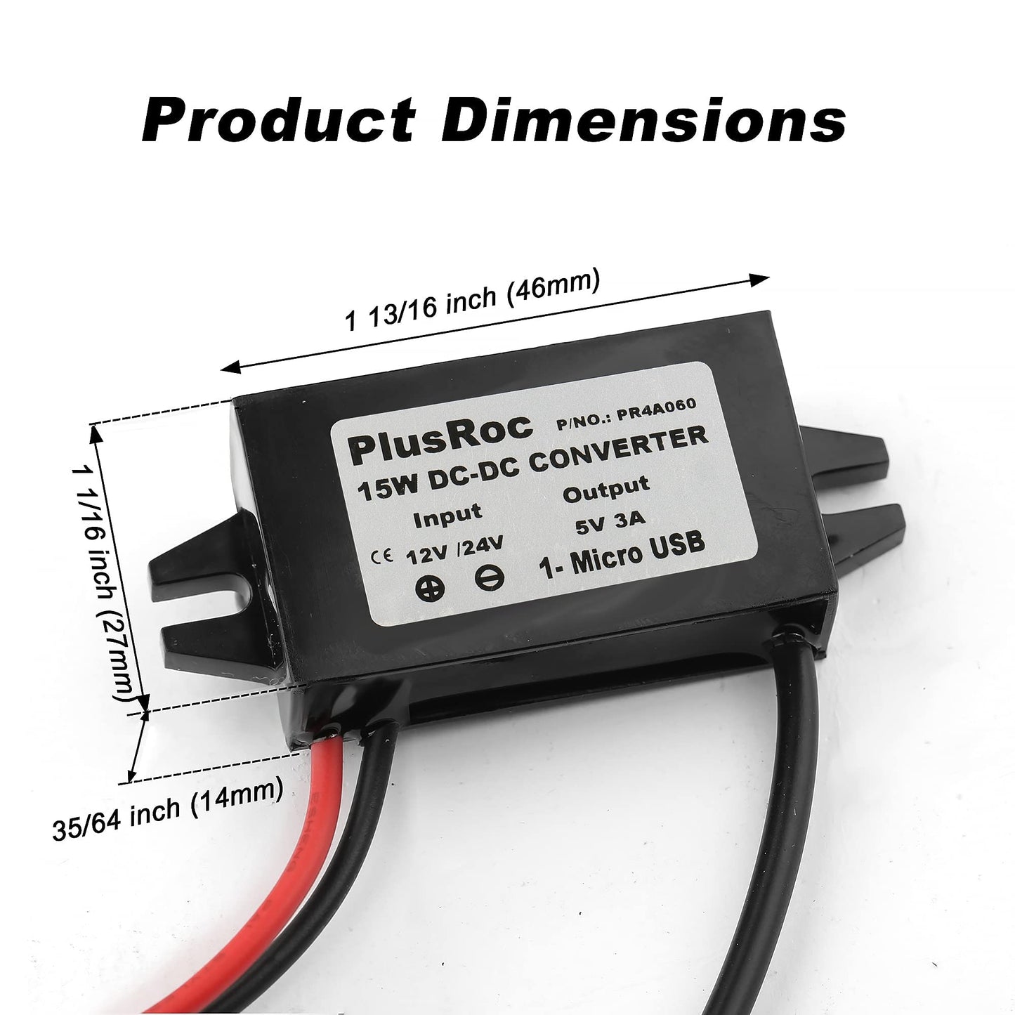 PlusRoc Waterproof 12V/24V to 5V Converter DC-DC Step Down Module Power Adapter Compatible with Raspberry Pi 4, Cellphone, Car (USB Type-C Connector)