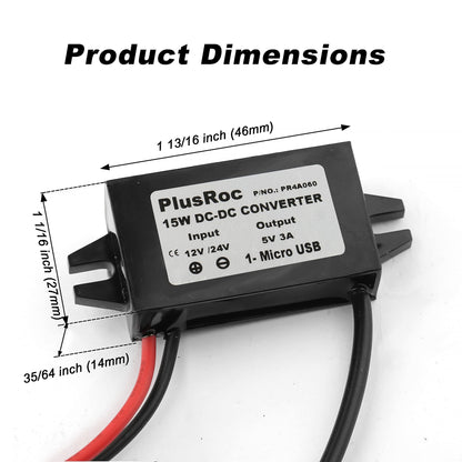 PlusRoc Waterproof 12V/24V to 5V Converter DC-DC Step Down Module Power Adapter Compatible with Raspberry Pi 4, Cellphone, Car (USB Type-C Connector)