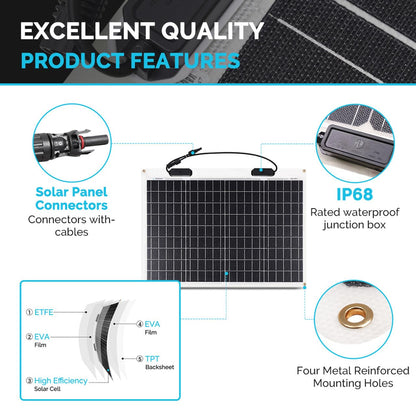 Renogy Solar Panel 200W 12V Lightweight Monocrystalline Ultra-Flexible Bendable Mono Off-Grid Charger for Marine RV Cabin Van Car Boat Curve Surfaces