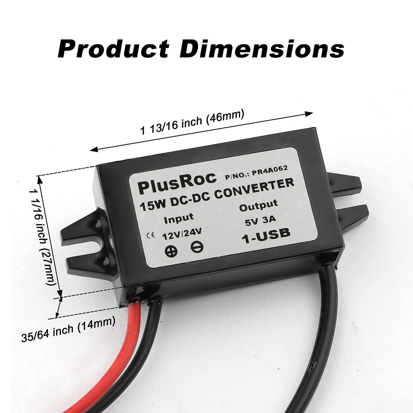 PlusRoc Waterproof 12V/24V to 5V Converter DC-DC Step Down Module Power Adapter Compatible with Raspberry Pi 4, Cellphone, Car (USB Type-C Connector)