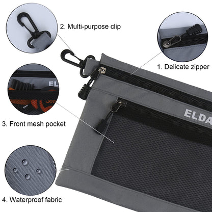 ELDA Tool Bag with Zipper Waterproof Organizer and Storage for Men Heavy Duty Tool Pouch Multi-Purpose Clip on Zipper Pouch Tote Bag,5pack