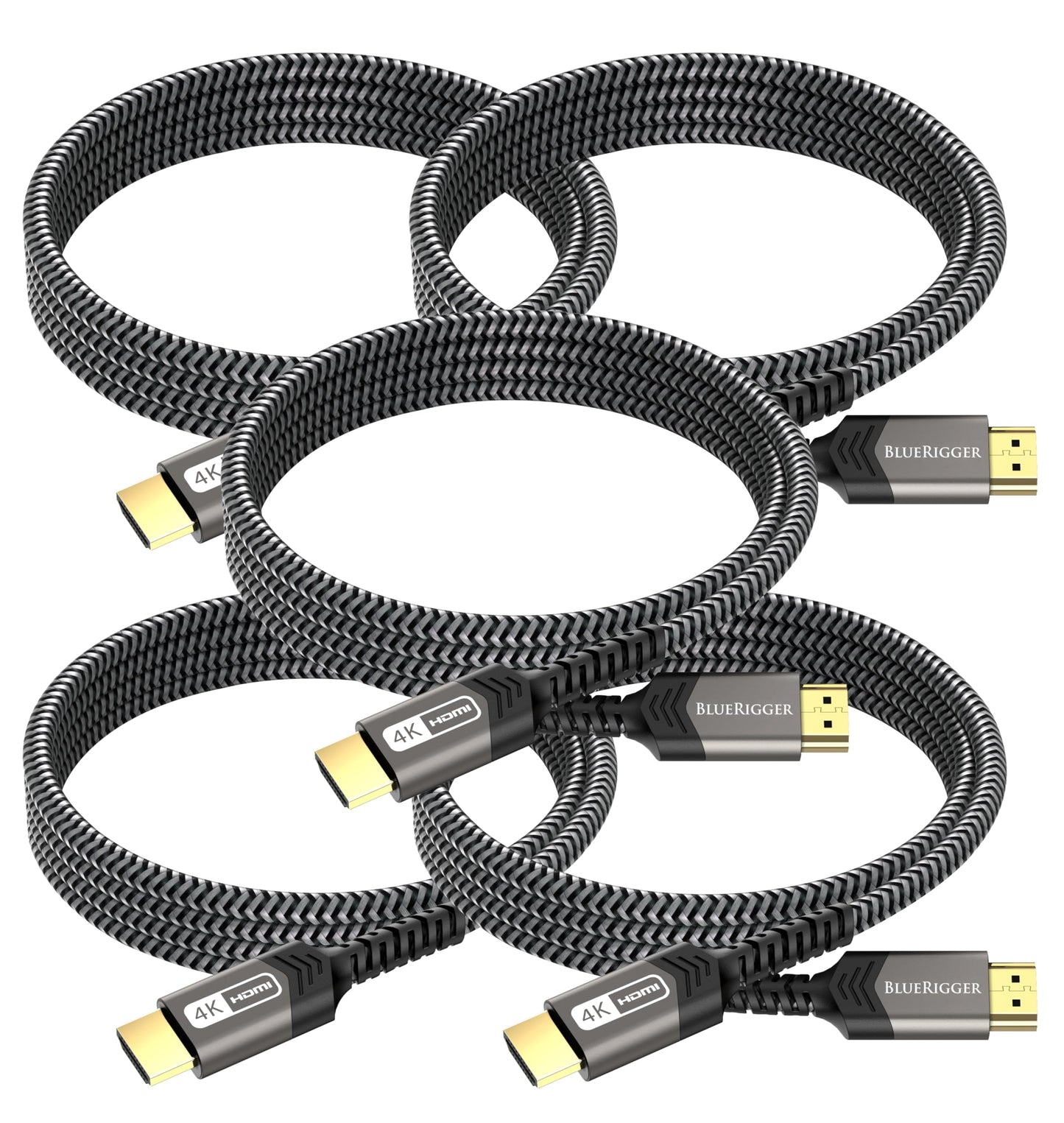 BlueRigger HDMI Cable 4K (3FT - 2Pack, 4K 60Hz HDR, High Speed 18 Gbps, HDMI 2.0 Braided Cord, eArc, HDCP 2.2) - Compatible with PS5, Xbox, Roku, Apple TV, HDTV, Blu-ray, PC