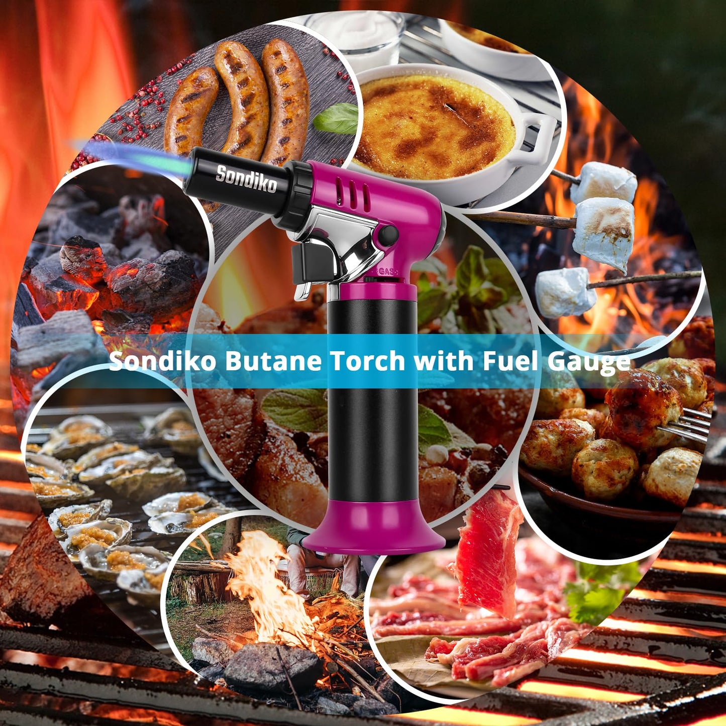 Sondiko Butane Torch with Fuel Gauge S907, Refillable Soldering Torch Lighter with Adjustable Flame for Welding, Resin Art, Industrial(Butane Gas Not Included)