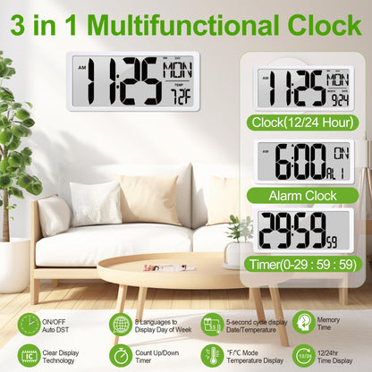 Atomic Clock 15" Digital Wall Clock Battery Operated Atomic Wall Clock Digital Alarm Clock with Day Date & Temperature Large Digital Wall Clock for Wall Bedroom Living Room Classroom Home Office