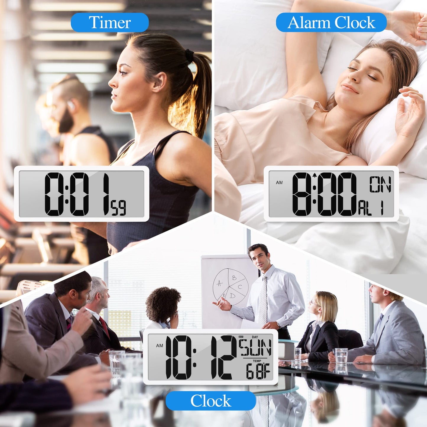 Atomic Clock 15" Digital Wall Clock Battery Operated Atomic Wall Clock Digital Alarm Clock with Day Date & Temperature Large Digital Wall Clock for Wall Bedroom Living Room Classroom Home Office