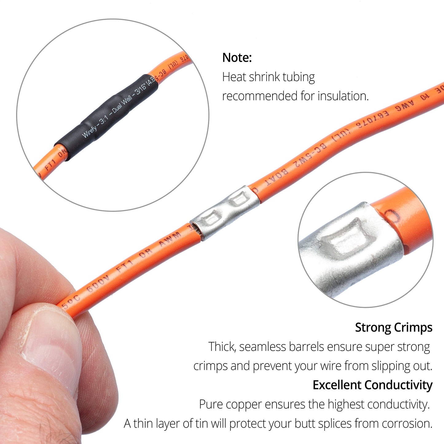 Wirefy 100 PCS Non Insulated Butt Connectors Kit - Butt Splice Connectors - Uninsulated Crimp Wire Connectors - 24-8 AWG | Uninsulated Butt Connector | Wire Butt Connectors