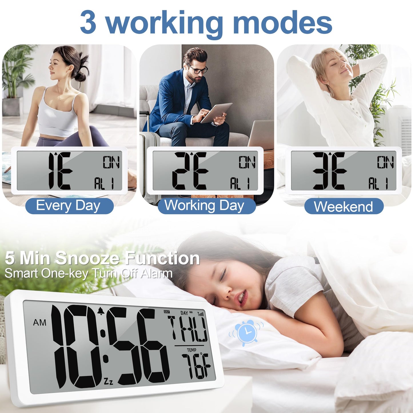 Atomic Clock 15" Digital Wall Clock Battery Operated Atomic Wall Clock Digital Alarm Clock with Day Date & Temperature Large Digital Wall Clock for Wall Bedroom Living Room Classroom Home Office