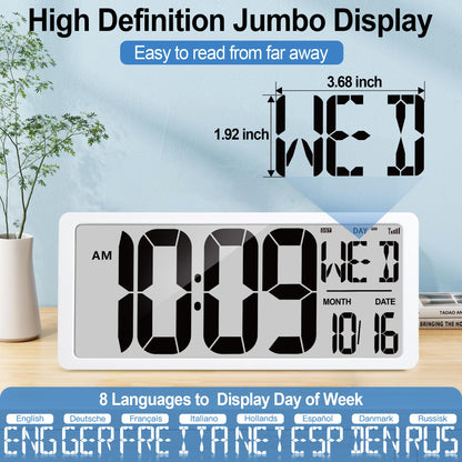 Atomic Clock 15" Digital Wall Clock Battery Operated Atomic Wall Clock Digital Alarm Clock with Day Date & Temperature Large Digital Wall Clock for Wall Bedroom Living Room Classroom Home Office