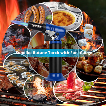 Sondiko Butane Torch with Fuel Gauge S907, Refillable Soldering Torch Lighter with Adjustable Flame for Welding, Resin Art, Industrial(Butane Gas Not Included)