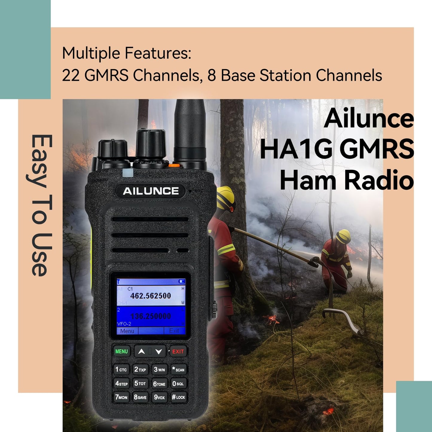 Retevis Ailunce HA1G GMRS Radio, GMRS Handheld Radio, IP67 Waterproof, NOAA, 2800mAh, GMRS Repeater Capable Two Way Radio with USB-C Charging