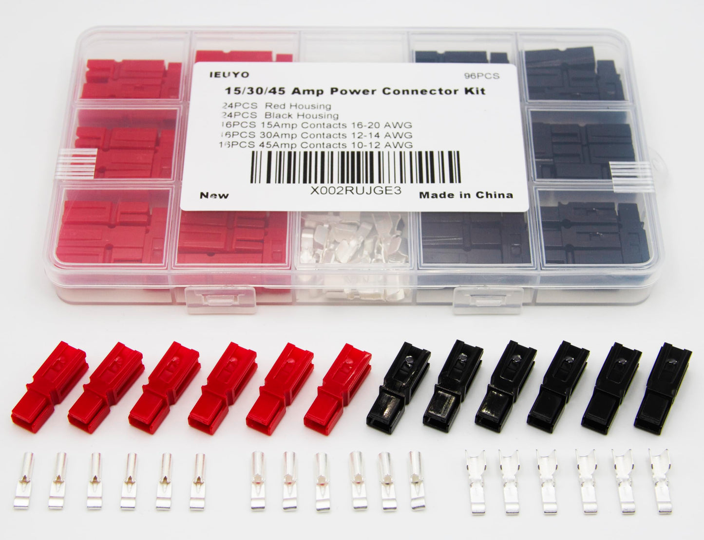 Power Connectors Assortment Kit, Quick Disconnect Terminals Connectors, Battery Connector Modular Power Connector Kit Come Unassembled in Box 15/30/45 Amp AWG10-20,96PCS/24 Pairs