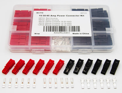 Power Connectors Assortment Kit, Quick Disconnect Terminals Connectors, Battery Connector Modular Power Connector Kit Come Unassembled in Box 15/30/45 Amp AWG10-20,96PCS/24 Pairs