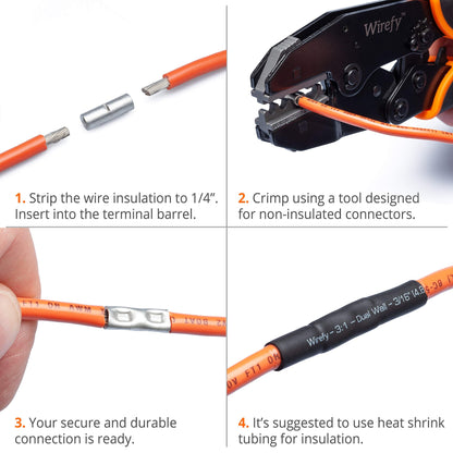 Wirefy 100 PCS Non Insulated Butt Connectors Kit - Butt Splice Connectors - Uninsulated Crimp Wire Connectors - 24-8 AWG | Uninsulated Butt Connector | Wire Butt Connectors